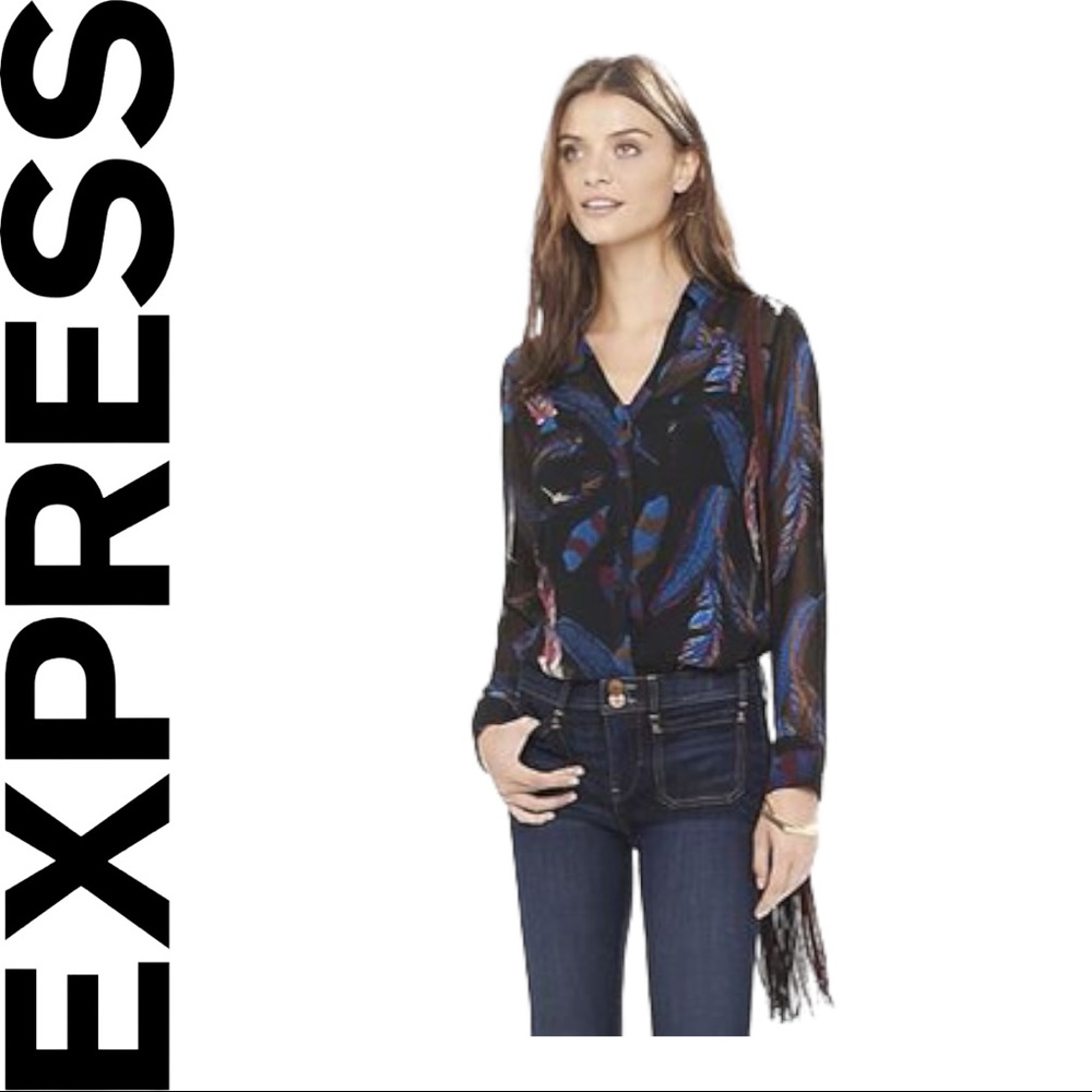 Pre-owned Express Portofino Sheer Feather Print M